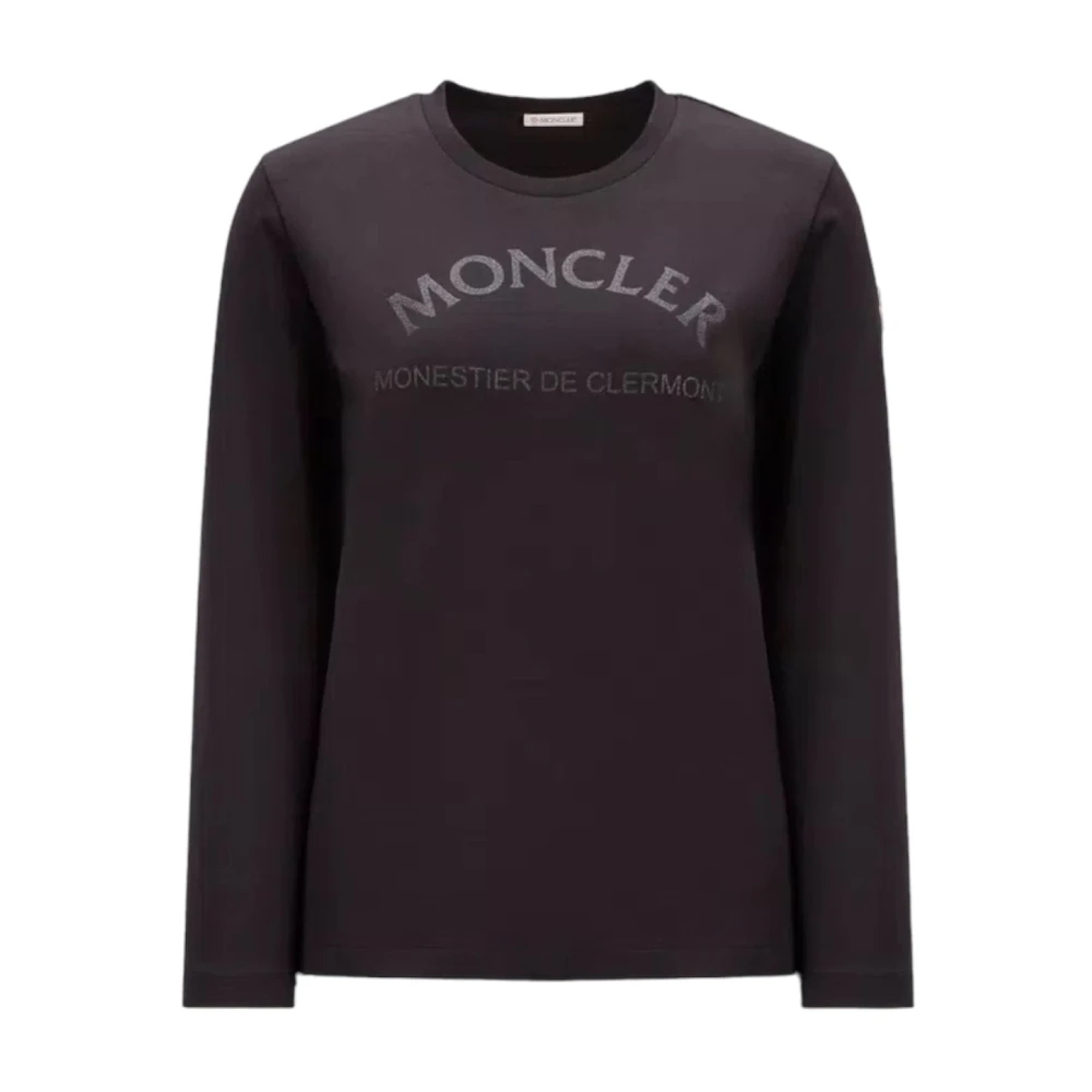Moncler Glitter Logo Longsleeve T-shirt Black Dames
