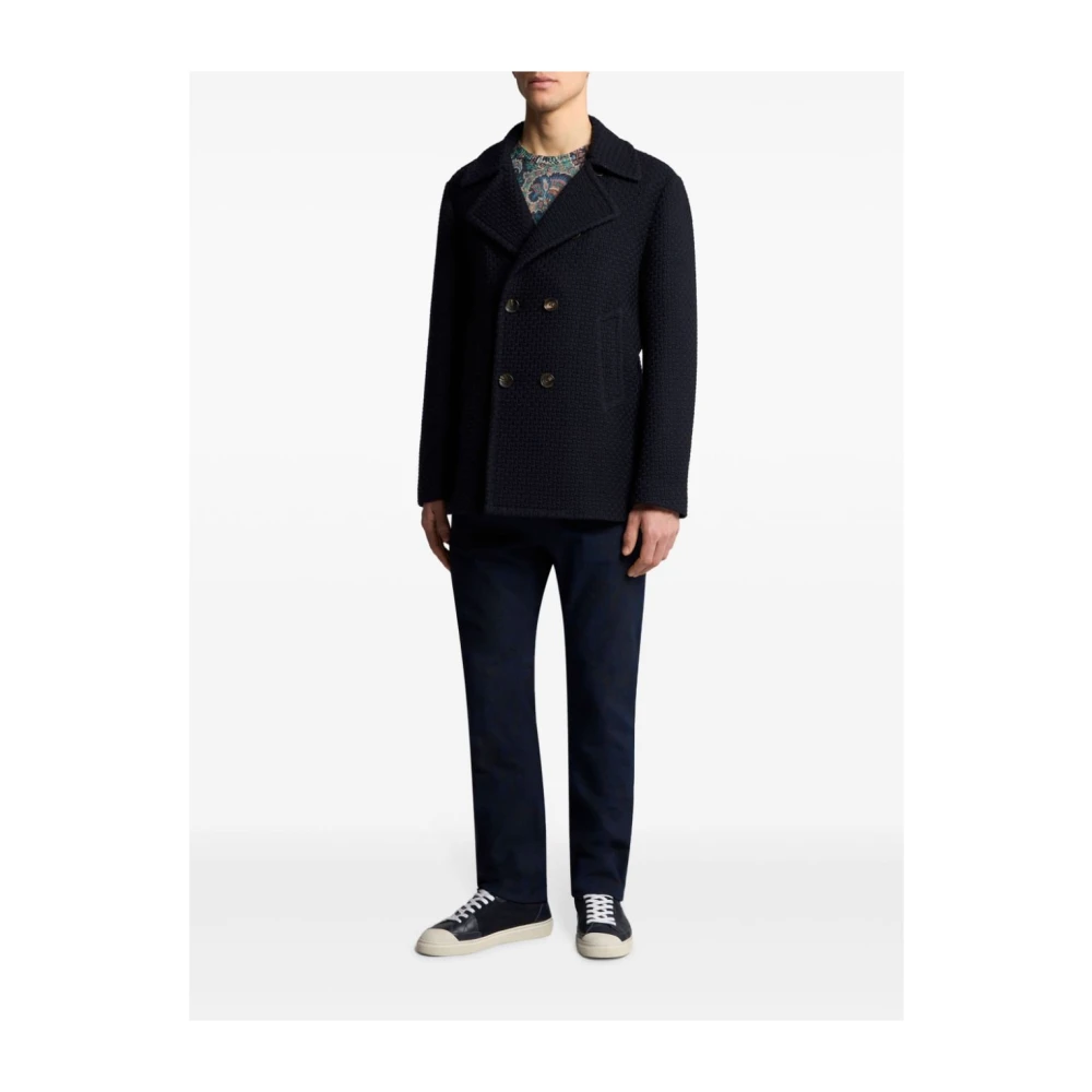 ETRO Middernachtblauwe Wol Double-Breasted Jas Blue Heren