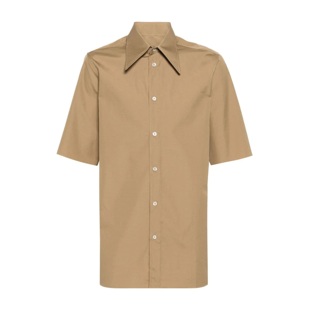 Maison Margiela Poplin Overhemd met Puntkraag Ruwe Zoom Brown Heren