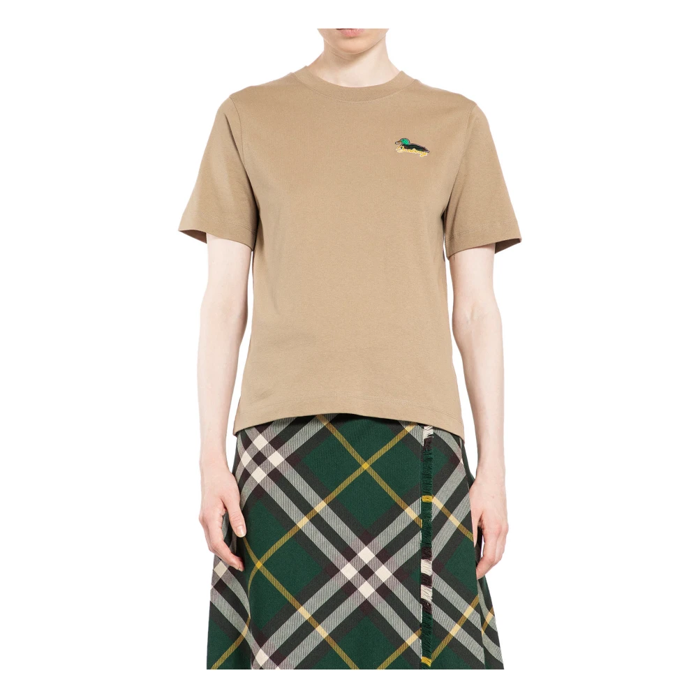 Burberry Eend Logo Print Jersey T-Shirt Beige Dames