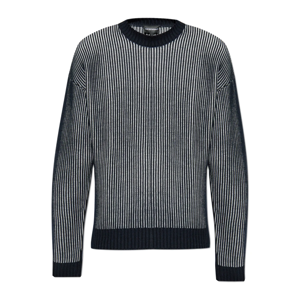 Emporio Armani Men's Black Striped Jumper - Round-Neck Knitwear - Xl - Knitwear