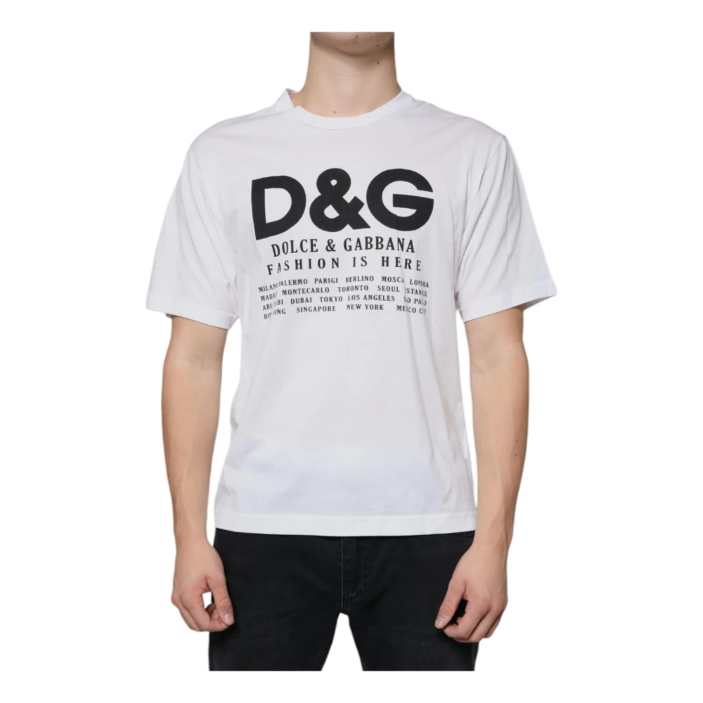 Dolce & Gabbana Witte Katoenen Logo Print T-Shirt White Heren