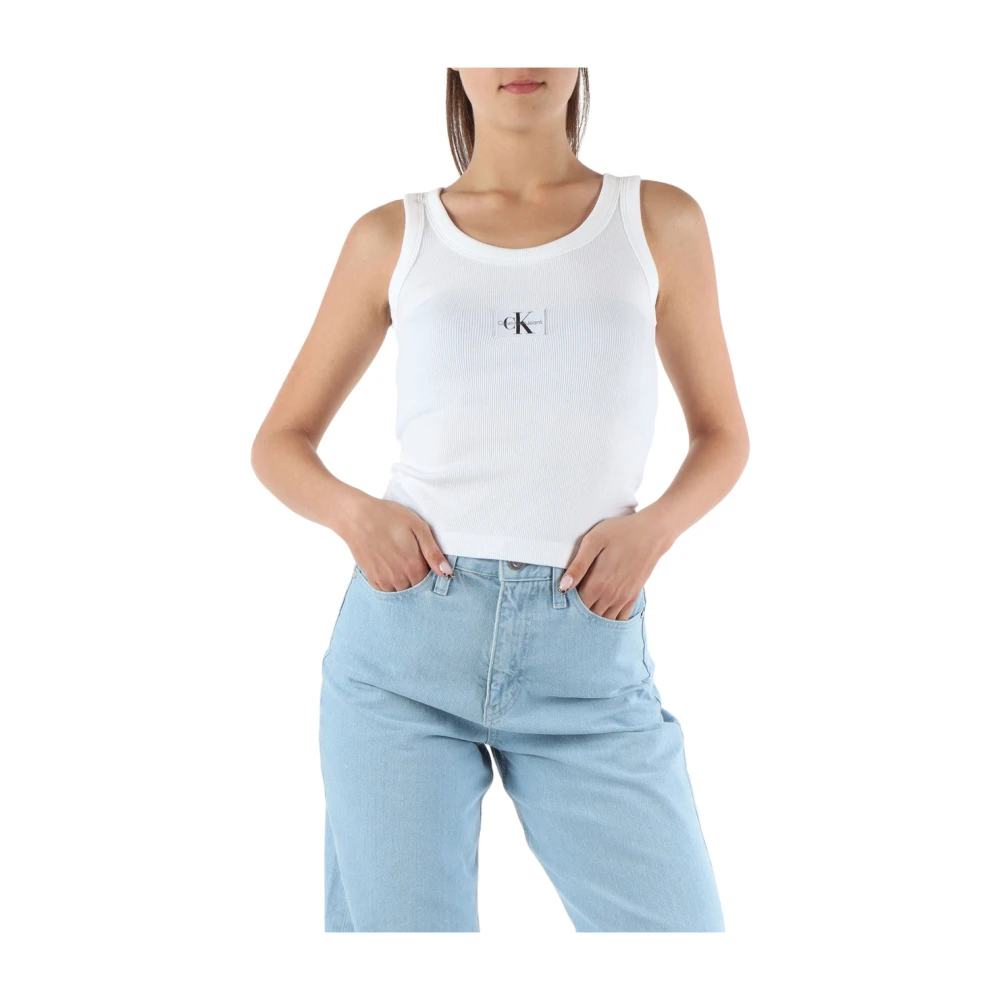 Calvin Klein Jeans Geribbelde katoenen stretch tanktop White Dames