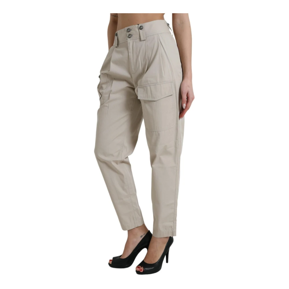 Dolce & Gabbana Hoge taille katoenen taps toelopende broek Beige Dames