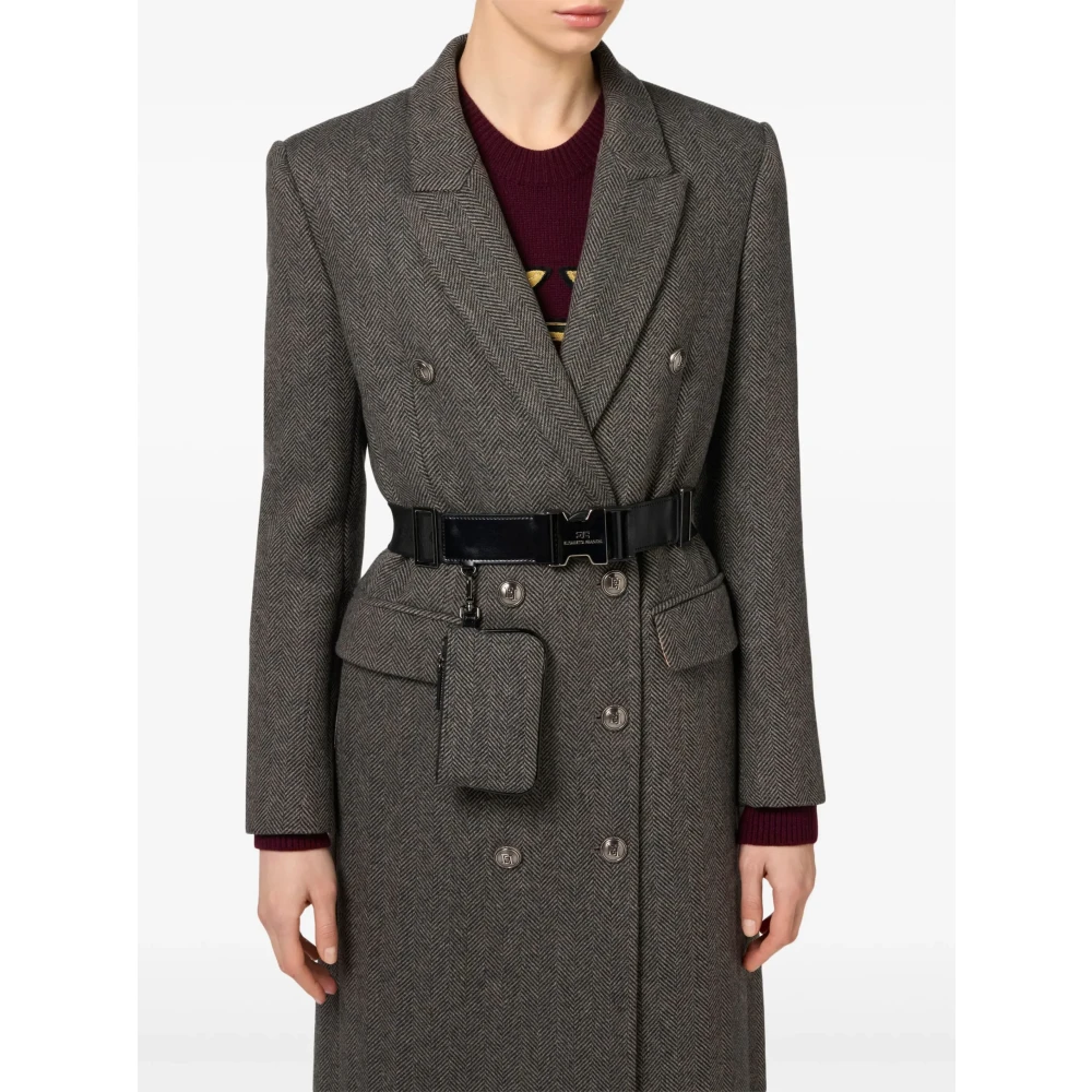 Elisabetta Franchi Wolmix gekruiste jas met riem Black Dames