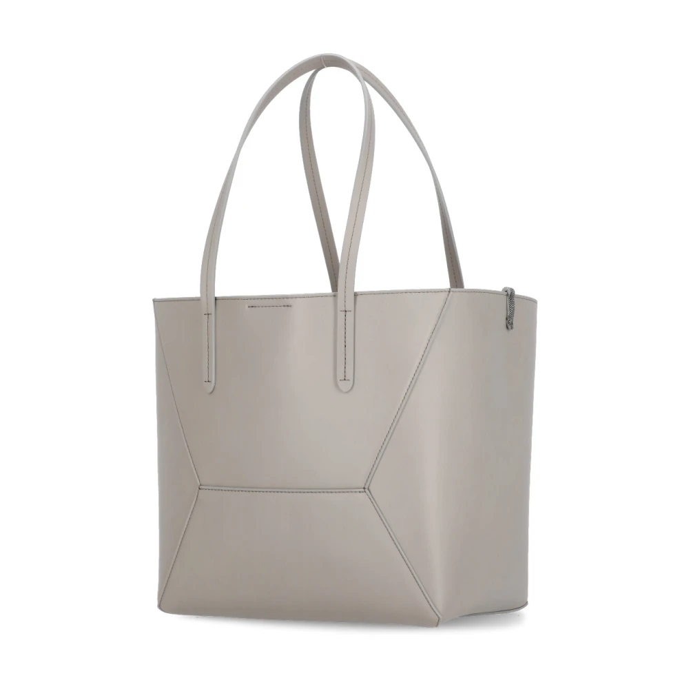 BRUNELLO CUCINELLI Grijze Leren Schoudertas met Messing Details Gray Dames