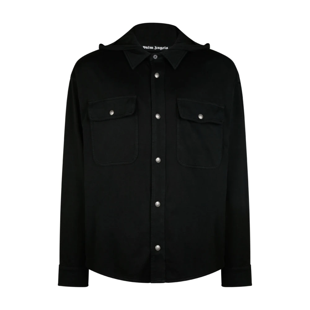 Palm Angels Black Light Jackets, Male, M, Classic Logo Hooded Overshirt