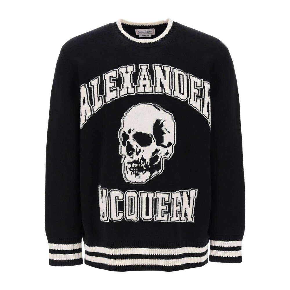 Skull Motif Varsity Sweater Alexander McQueen Round neck Knitwear Miinto