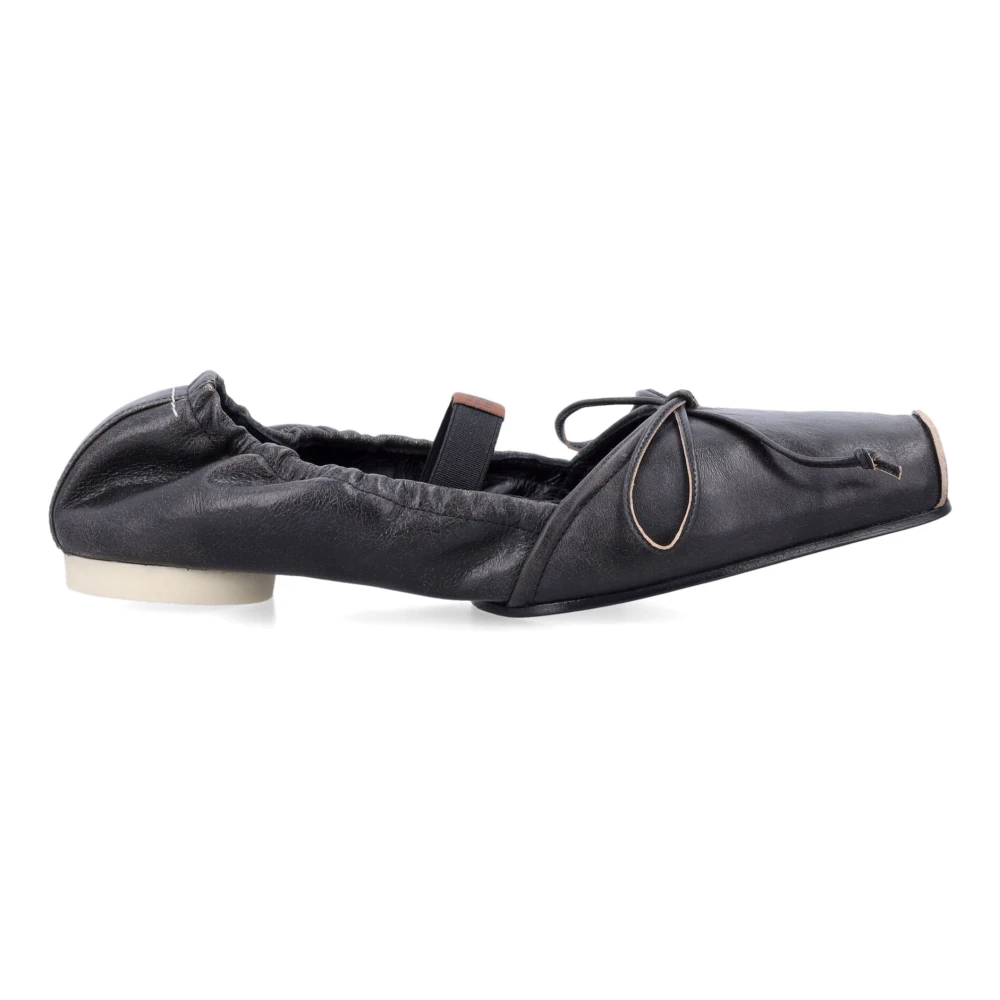 Mm6 Maison Margiela Donna Nero - Ballerine In Pelle Con Punta Quadrata - Shoes - 40 Eu