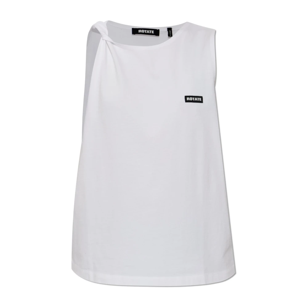 Rotate Birger Christensen Women's White Sleeveless Tops, M, Top With Logo Patch
