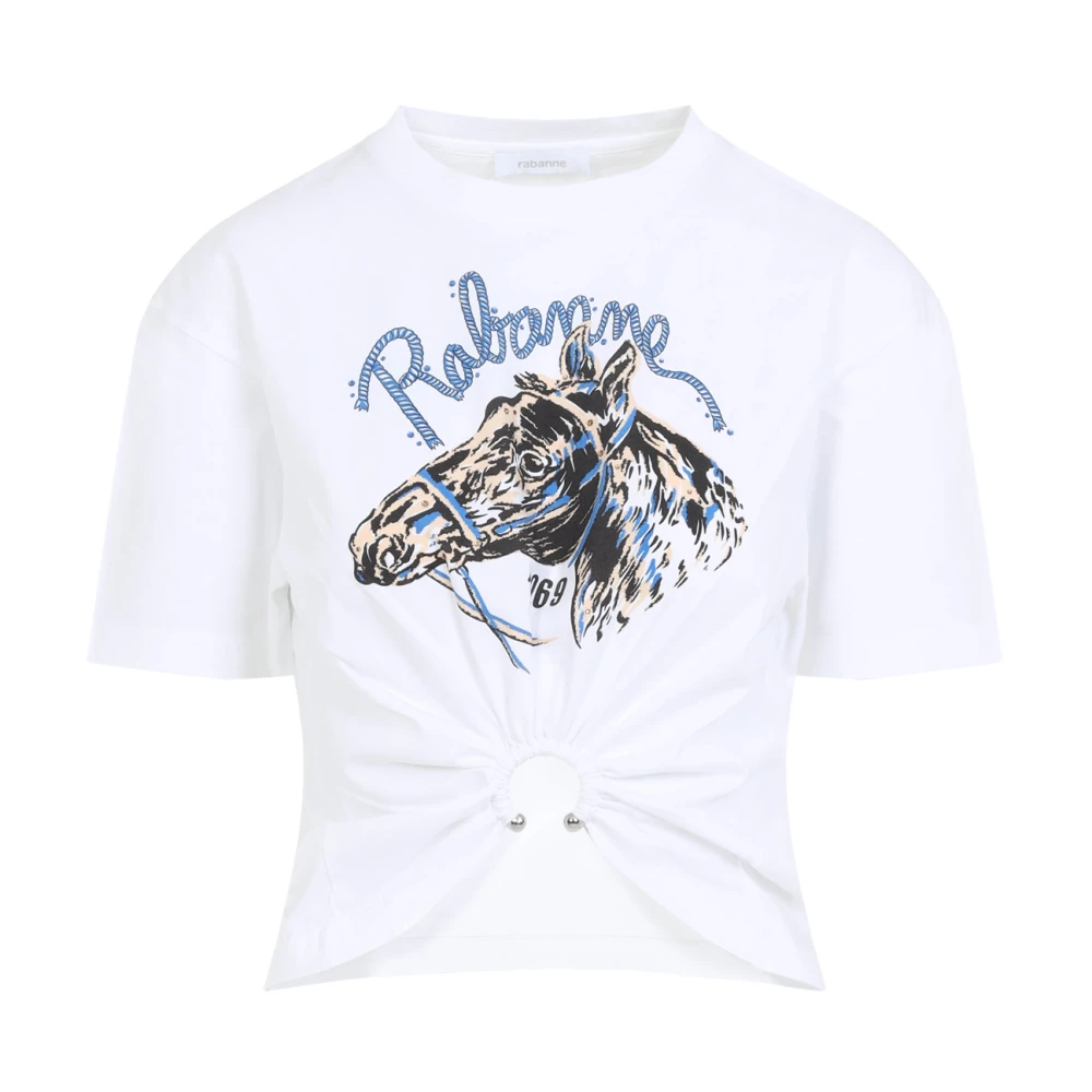 Paco Rabanne Wit Bedrukt Paard T-shirt Lente-Zomer 2025 White Dames