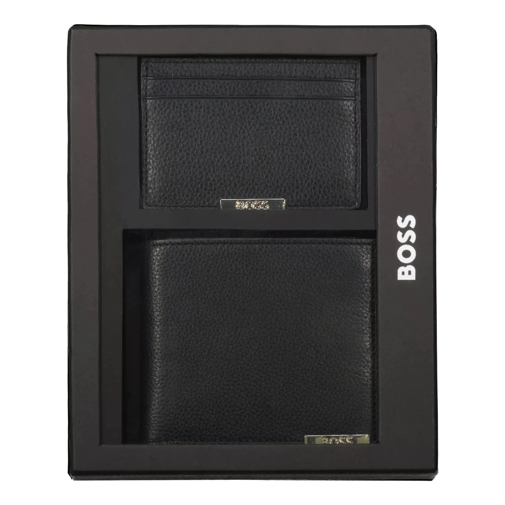 Hugo Boss Zwarte Leren Kaarthouder Portemonnee Black Heren
