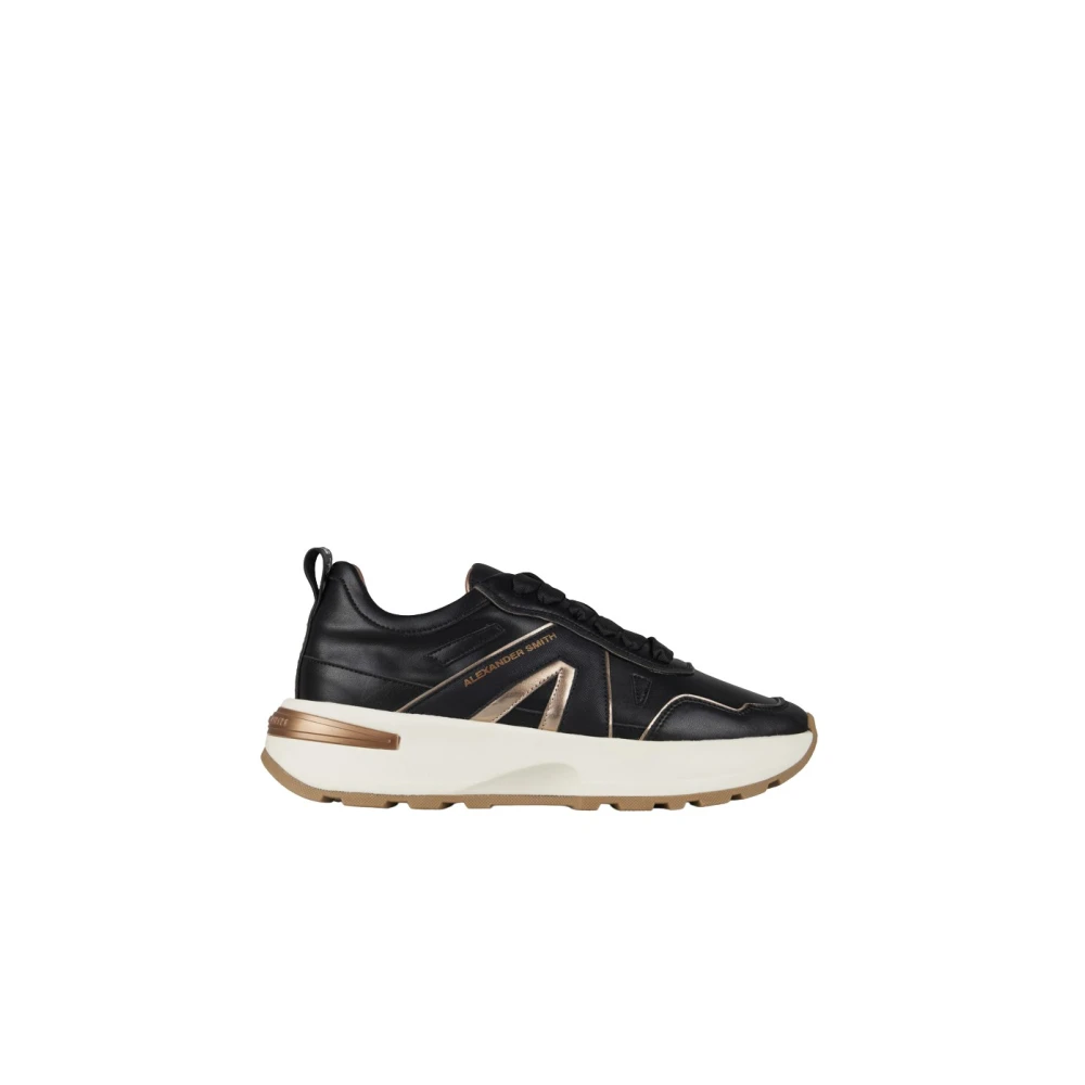 Alexander Smith Liverpool Dames Zwarte Leren Sneakers met Glitter Zijlogo Dames Schoenen