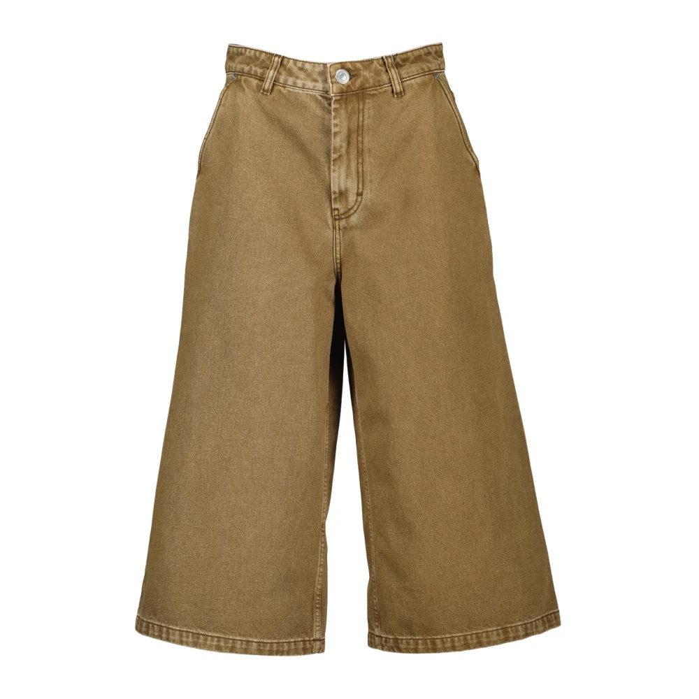 Ami Paris Women's Brown Denim Shorts, W26, Bermuda Long