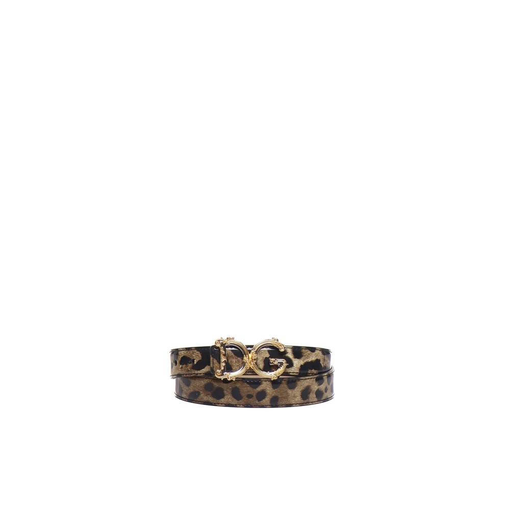 Dolce & Gabbana Women's Brown Leopard Baroque Dg Logo Animal Print Belt