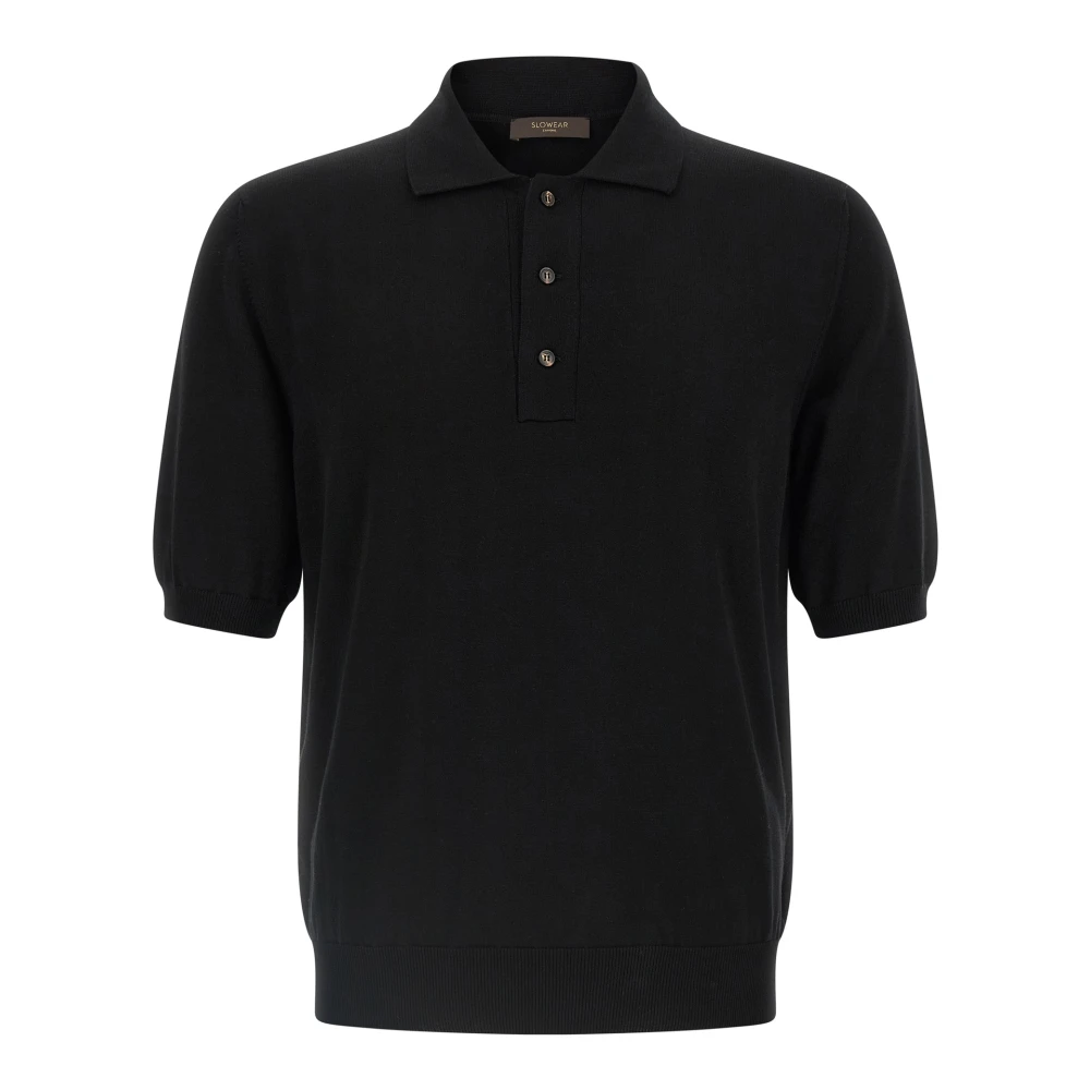 Zanone Men's Black Polo Shirts, 3XL, Cotton Knit Polo Shirt