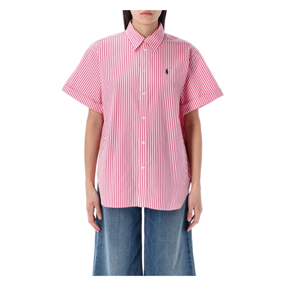 Ralph Lauren Gestreept Shirt met Korte Mouwen Pink Dames