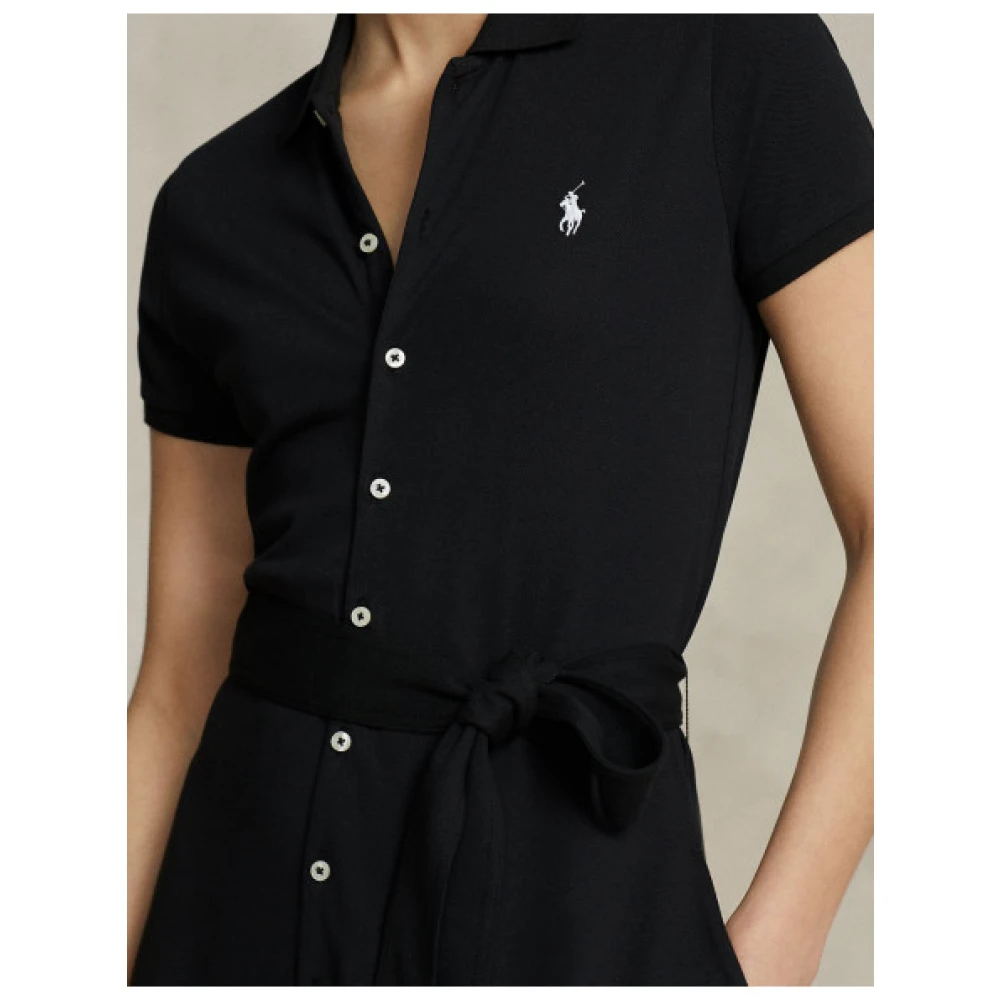 Polo Ralph Lauren Korte Mouw Gebreide Jurk Black Dames