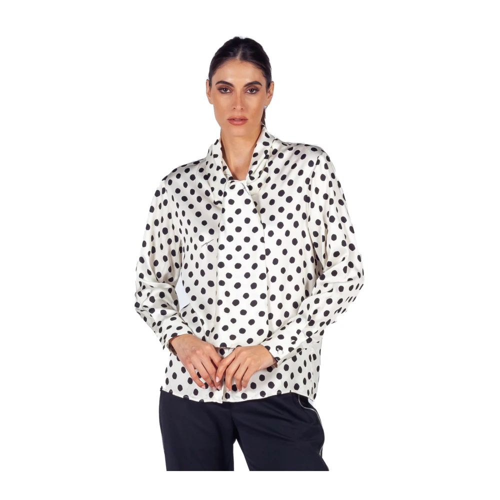 Msgm Satin overhemd met polka dot sjaalkraag Beige Dames