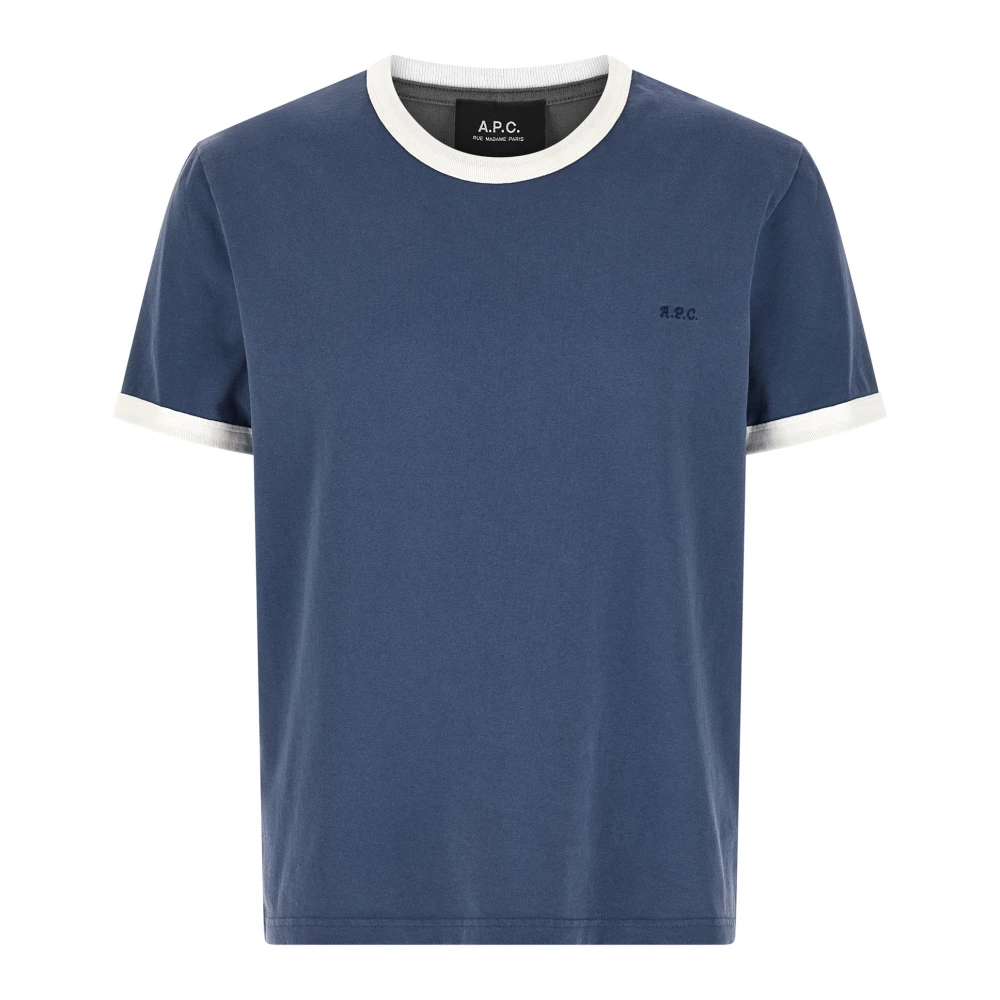 A.p.c. Men's Blue T-Shirts, L, Logo-Embroidered Cotton T-Shirt