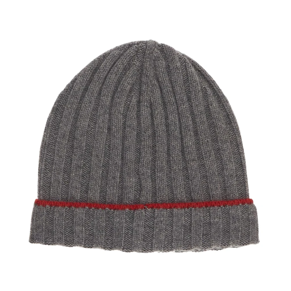 BRUNELLO CUCINELLI Cashmere Gebreide Rib Beanie Hoed Gray Heren