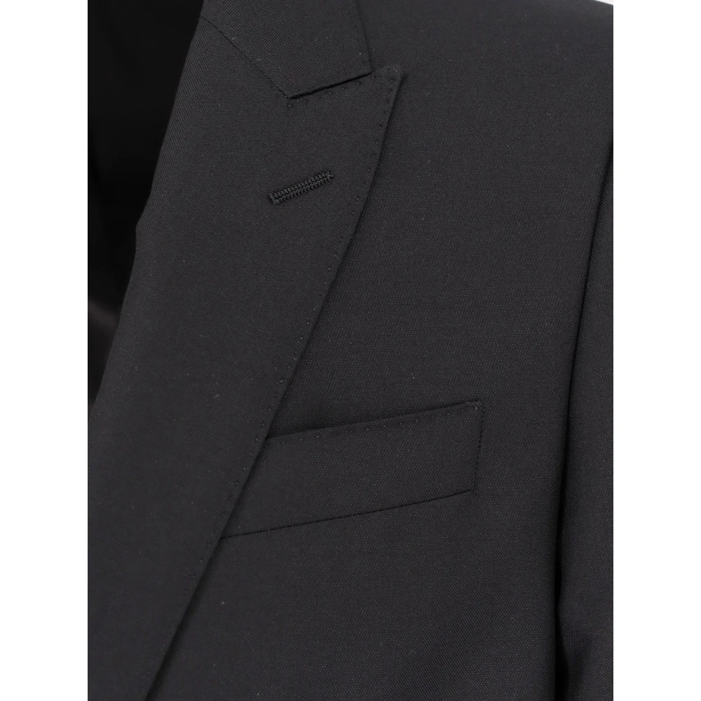 Dolce & Gabbana Wol Zijde Pak met Geëmailleerde Knopen Black Heren