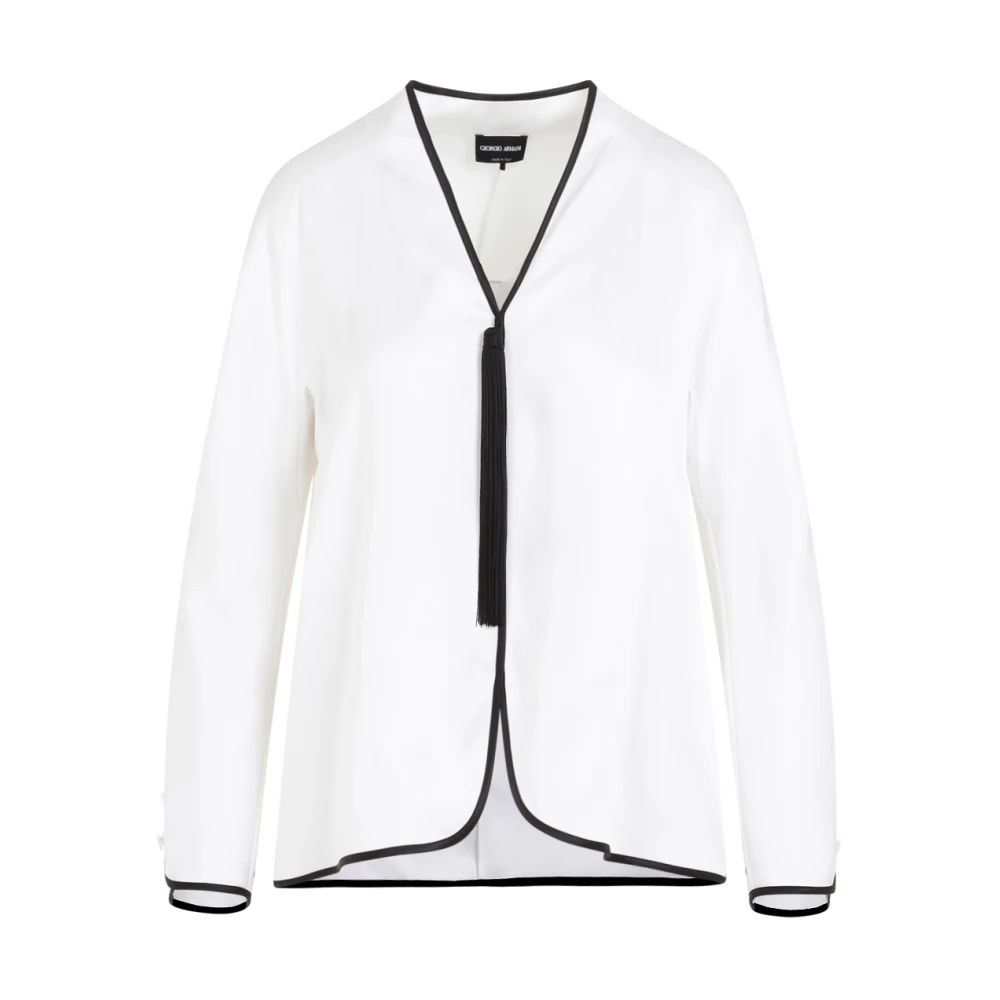 Giorgio Armani Witte Zijden Shirt V-Hals Lange Mouwen White Dames