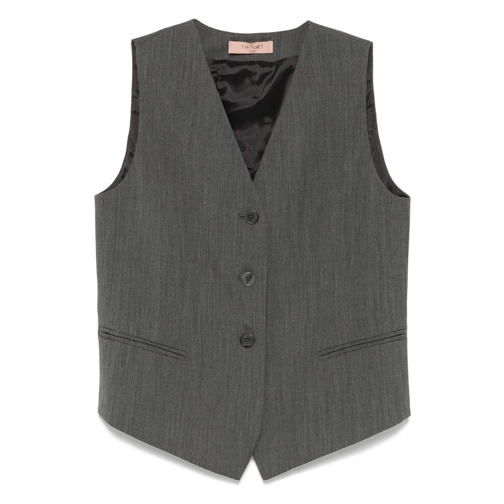 Twinset Gray Elegant Grey Wool Vest - Female - Waistcoats - S - Jackets