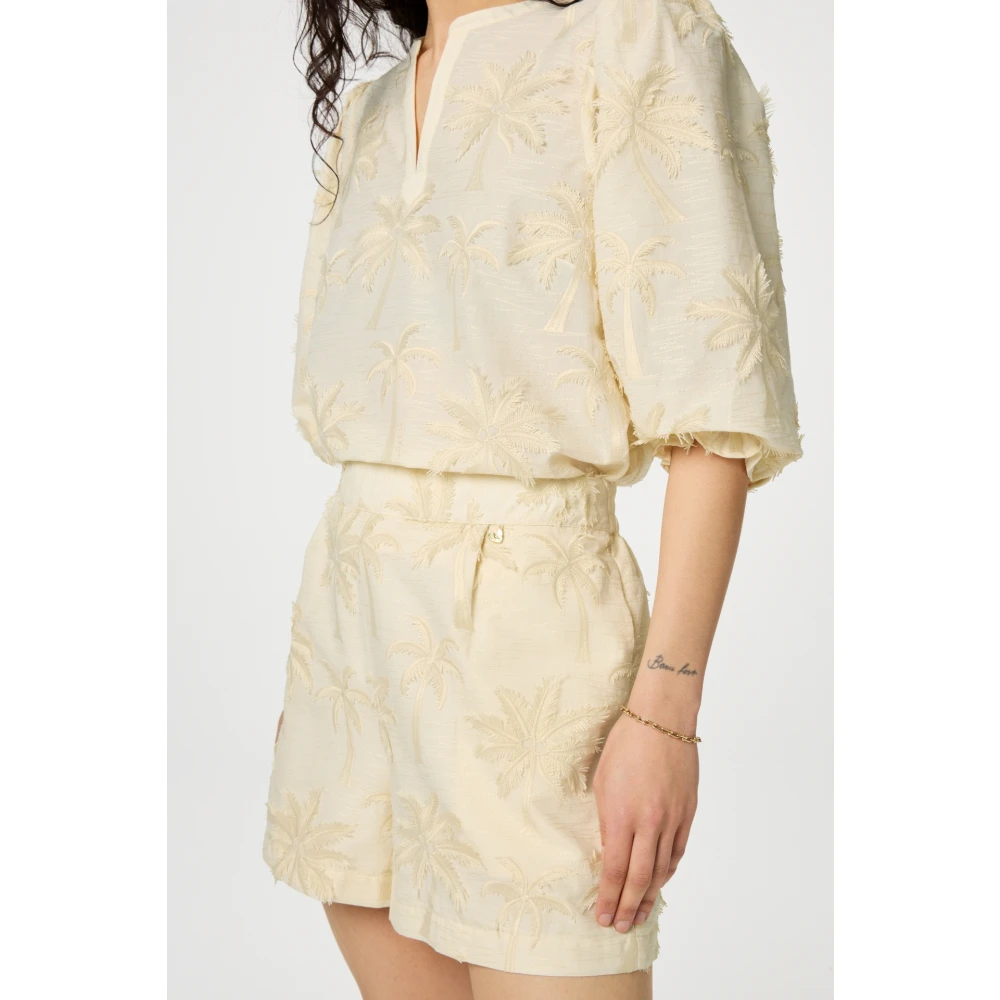 Fabienne Chapot Tropische Palmboom Geborduurde Shorts Beige Dames