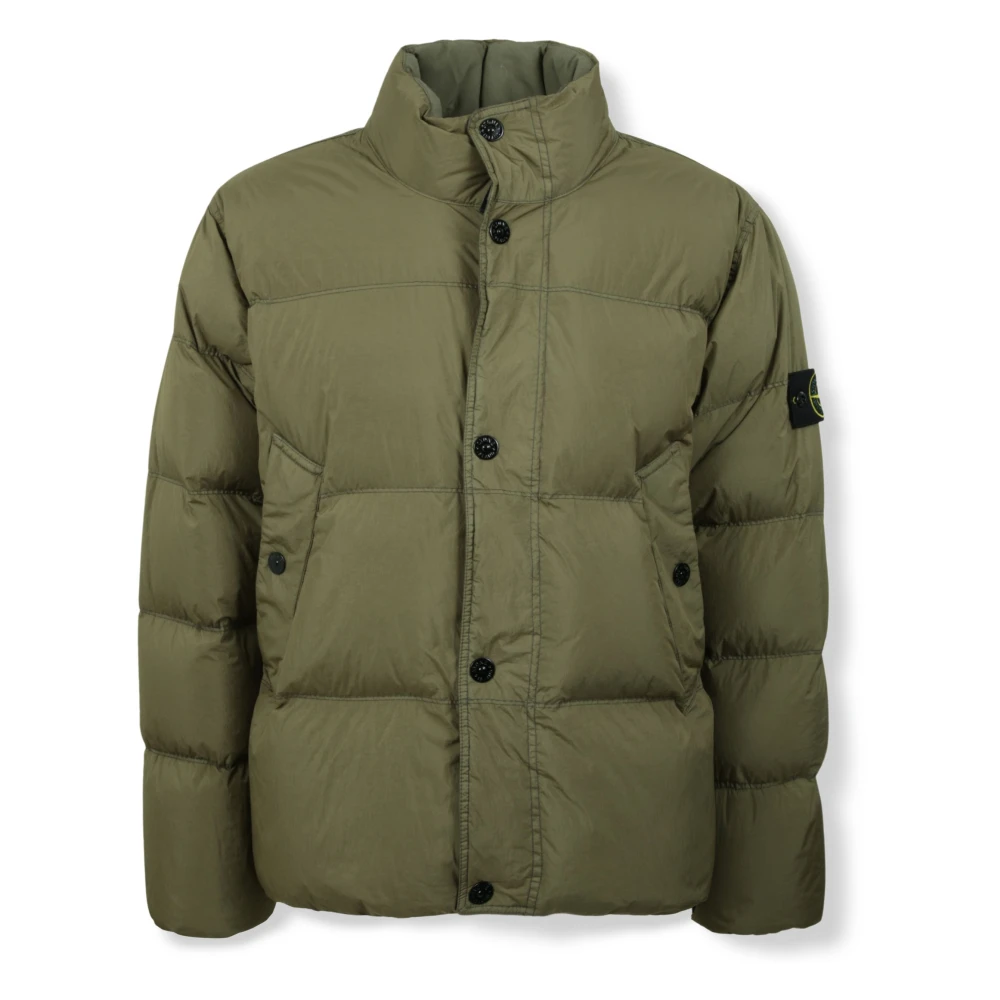 Stone Island Green Winter Jackets, Male, M, Button Puffer Jacket