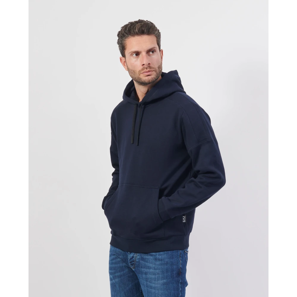 Emporio Armani Blauwe hoodie trui met logo Blue Heren