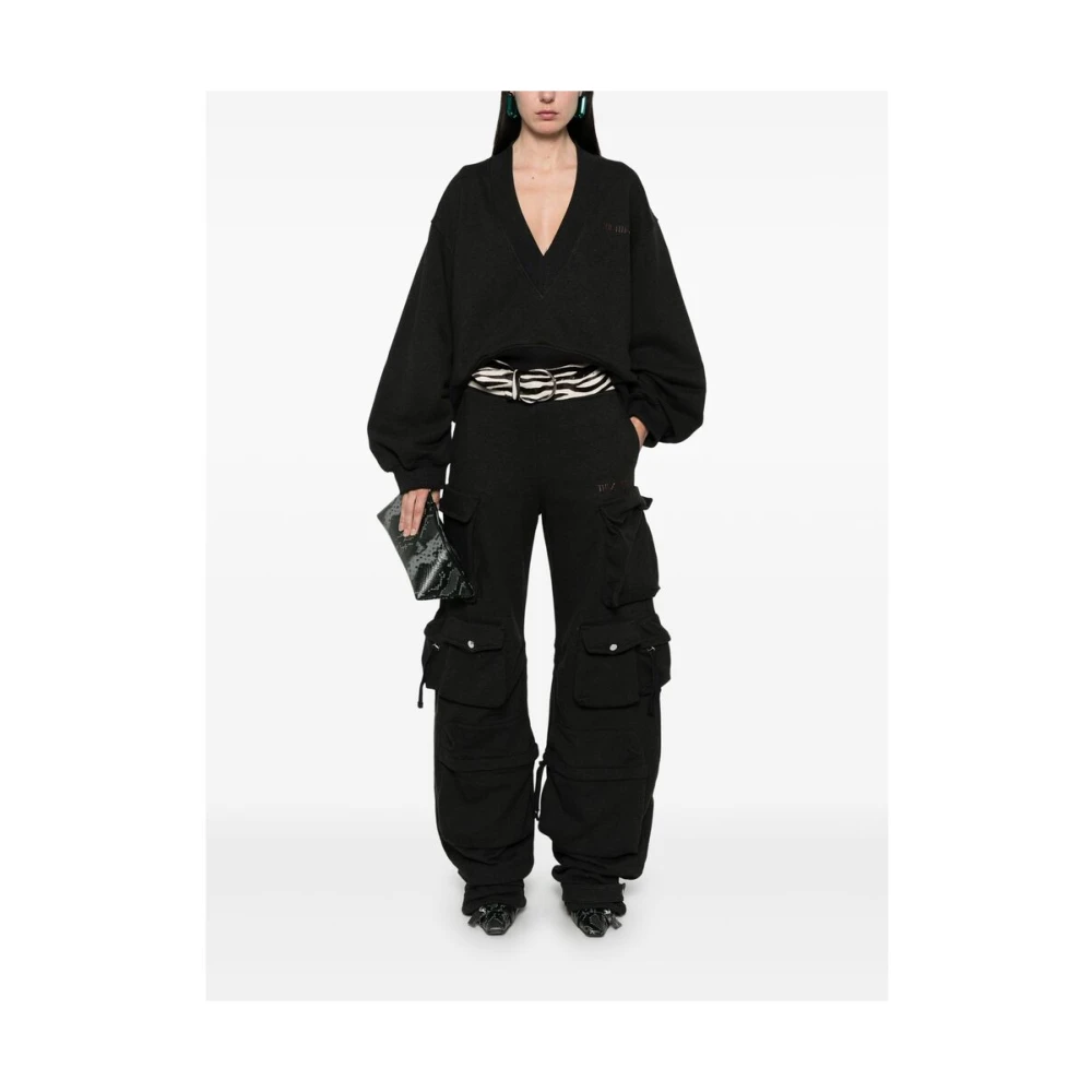 The Attico Zwarte Sweatshirt met Logo en Gedrapeerde Mouwen Black Dames