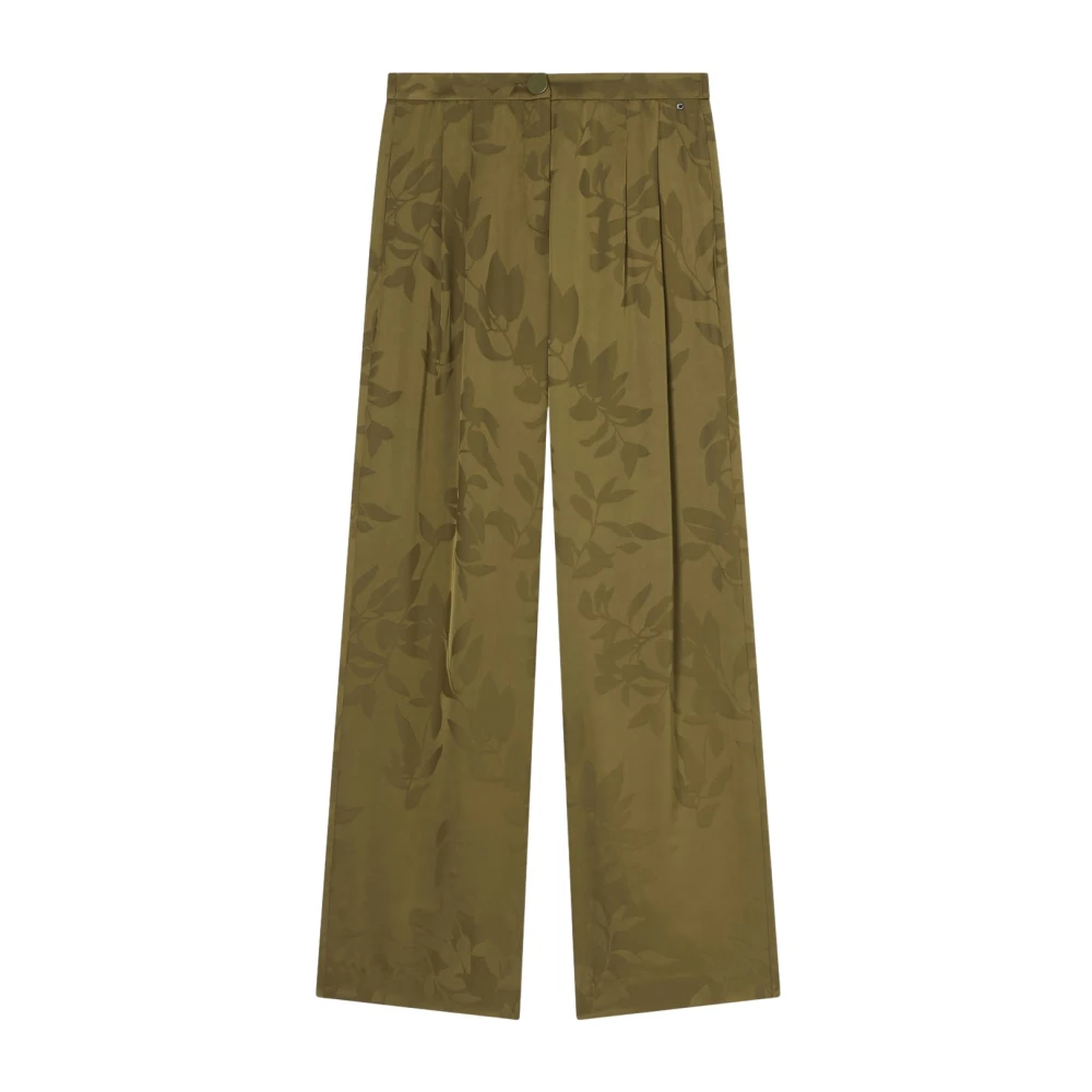 Armani Exchange Wide Trousers, Female, Xl, Palazzo Jacquard Viscose Trousers Green