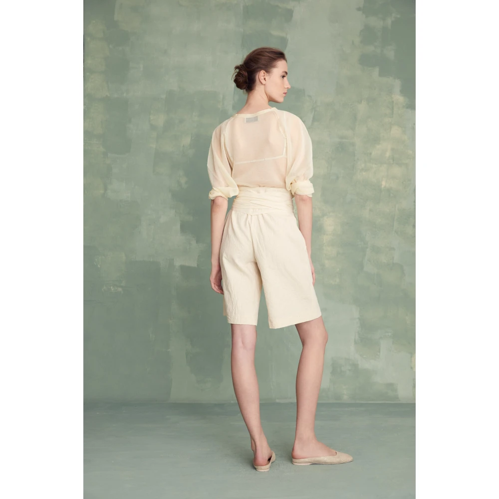 Cortana Gilda korte broek in katoen papier en linnen Beige Dames