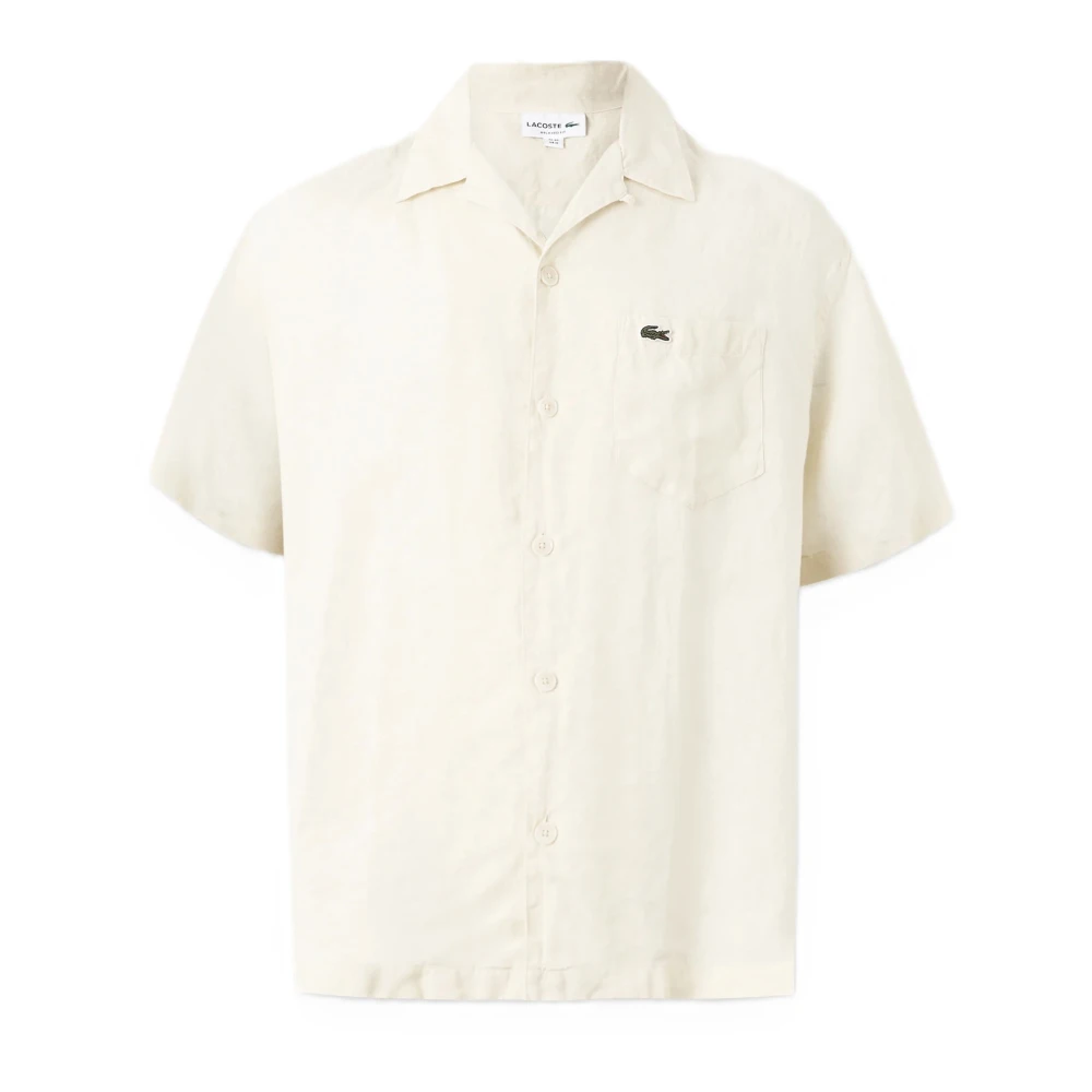 Lacoste Men's Beige Relaxed Fit Linen Shirt - Short Sleeve Shirts - Xl - Shirts