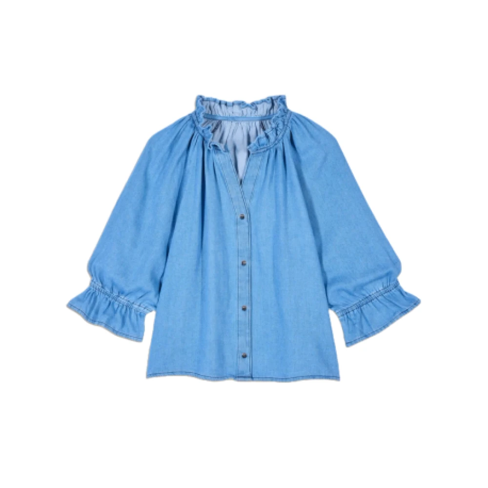 BA&SH Elegante denim shirt met gerimpelde kraag Blue Dames