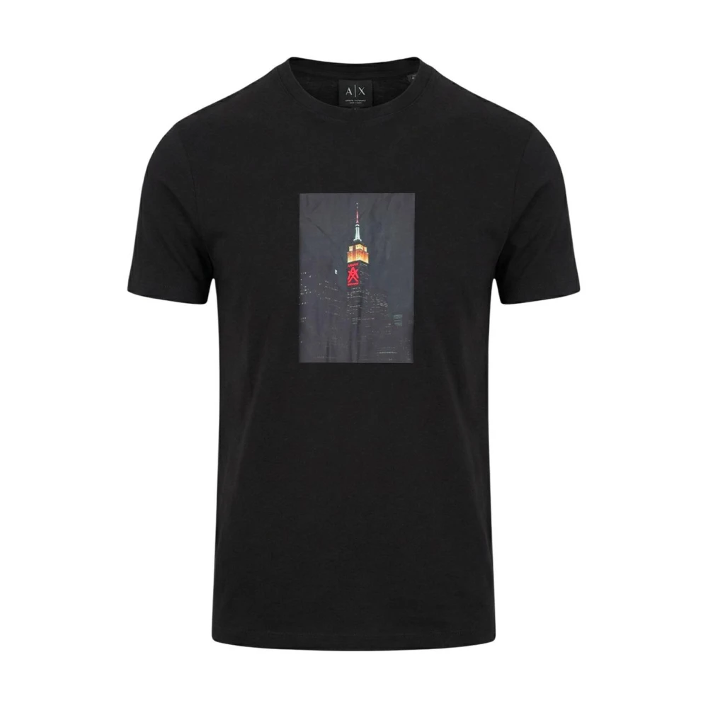 Armani Exchange Men's Black Printed Short-Sleeve Cotton T-Shirt With Round Neck - T-Shirts - M- Tops