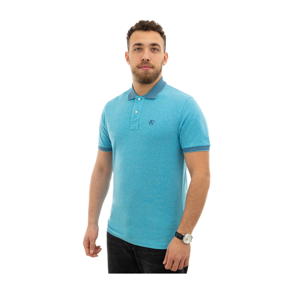 Canali Polo Shirt Korte Mouw Blauwe Gestreepte Kraag Blue Unisex