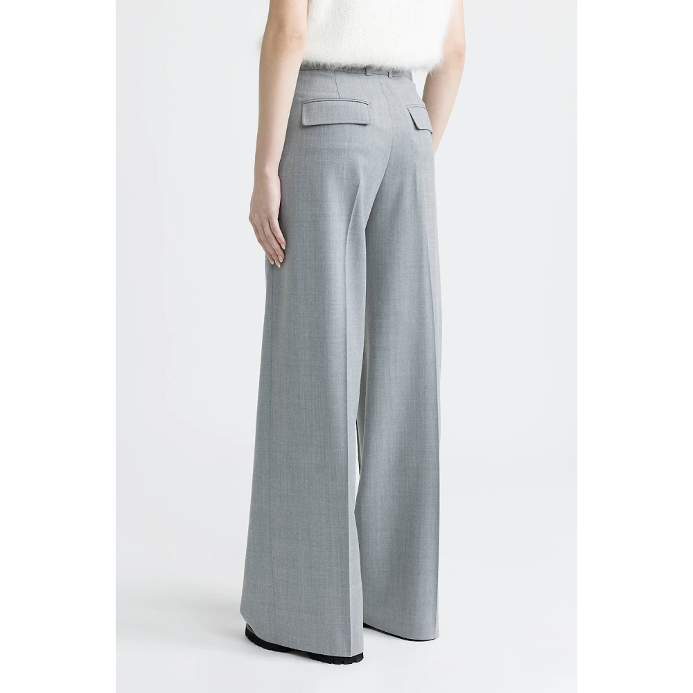 PESERICO Stretch wol geplooide palazzo broek Gray Dames