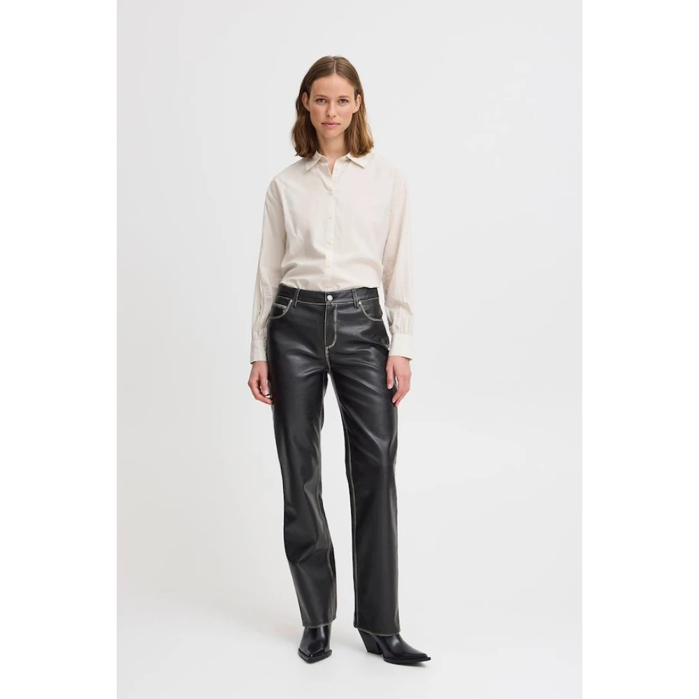 b.Young Imitatie leren regular fit volledige lengte broek Black Dames