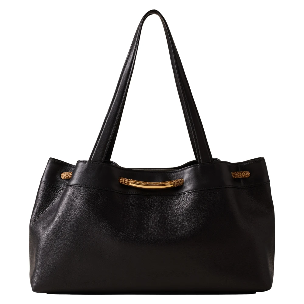Borbonese Zwarte Shopper met Zachte Leren Details Black Dames
