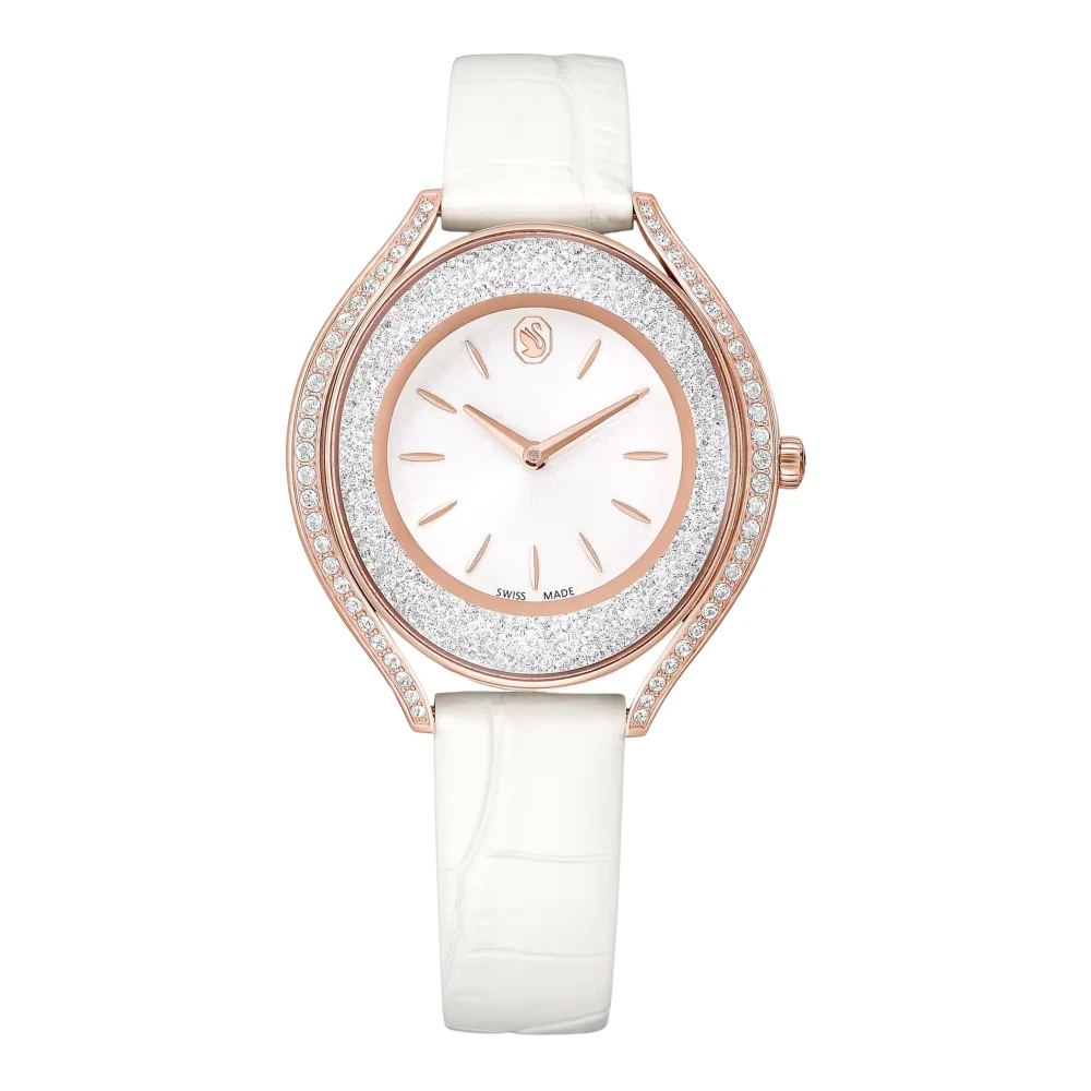 Swarovski Unisex White Crystalline Aura Watch, Swiss Made, Leather Strap, Rose Gold-Tone Finish - Image 2