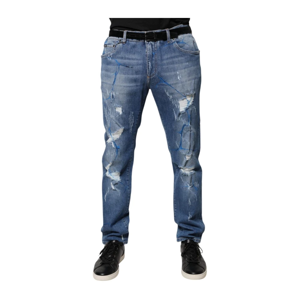 Dolce & Gabbana Men's Blue Slim Fit Jeans, 3XL, Ripped Skinny Jeans