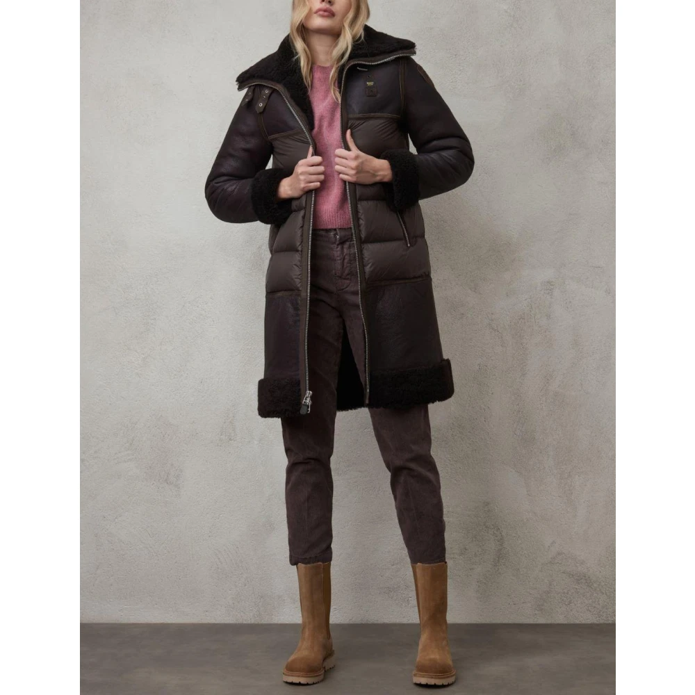 Blauer Vintage Lamsskin Jas metylon Padding Brown Dames