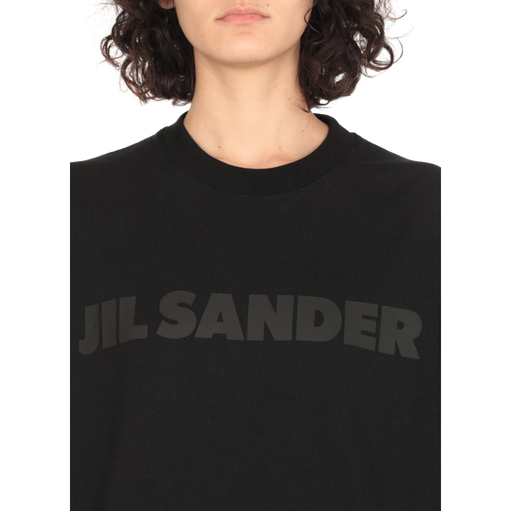 Jil Sander Zwarte Katoenen T-shirt Ronde Hals Korte Mouwen Black Dames
