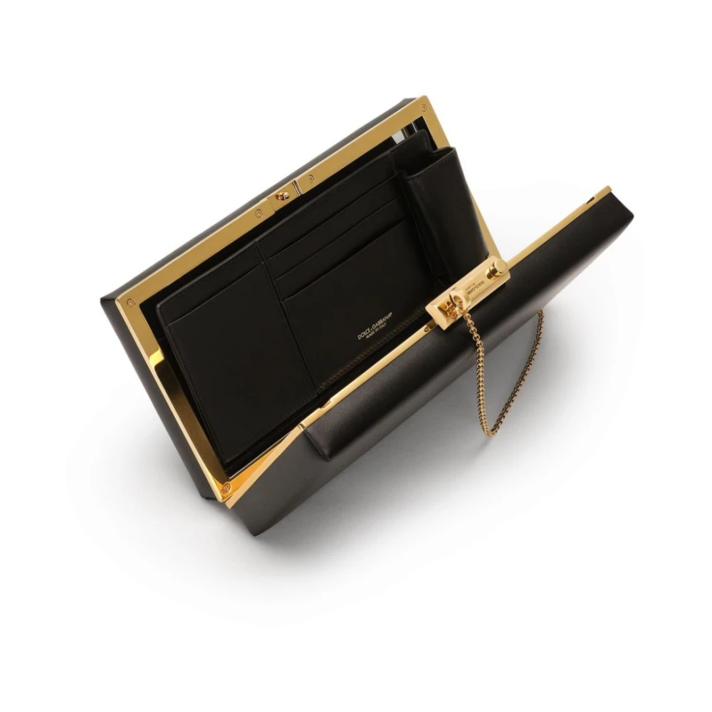Dolce & Gabbana Zwarte Leren Schoudertas met Ketting Black Dames