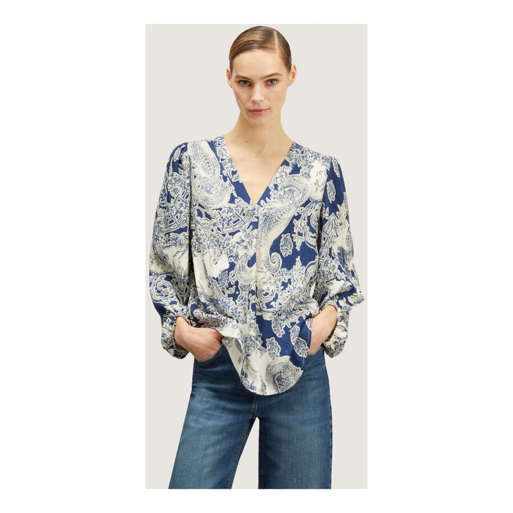 Motivi V-hals Jacquard Blouse Multicolor Dames