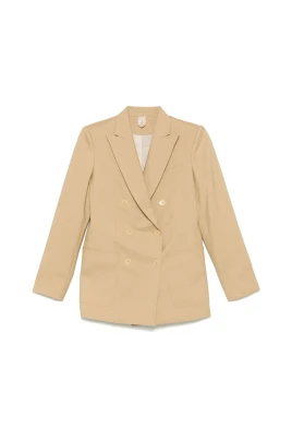 Beige Dubbelknäppt Jacka med Fickor