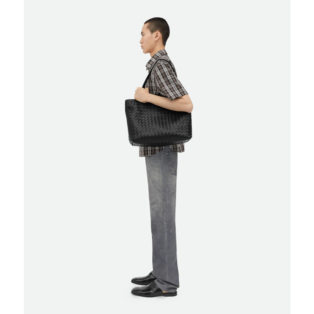 Bottega Veneta Intrecciato Leren Tote Tas Zwart Black Heren