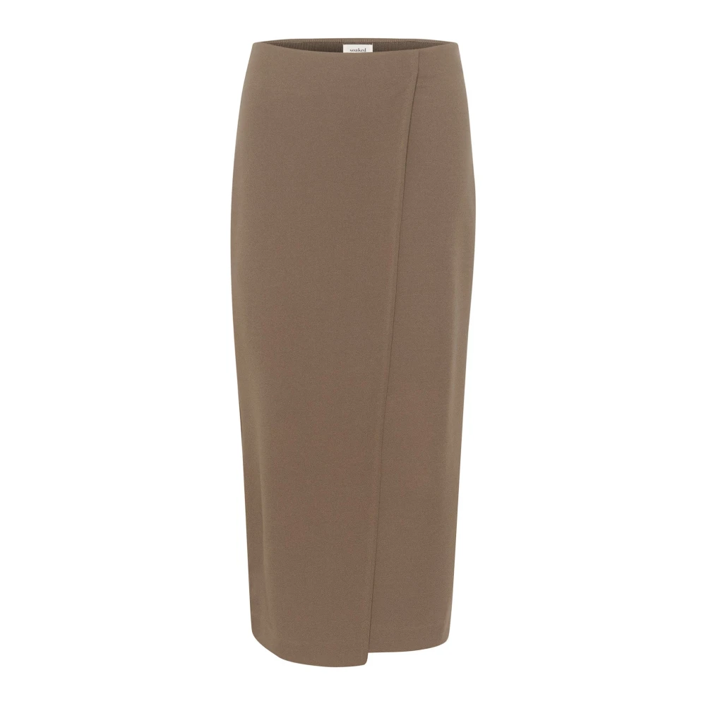 Soaked In Luxury Brown Midi Skirts, Female, Xl, Elegant Morel Skirt Slim-Fit Classic Style